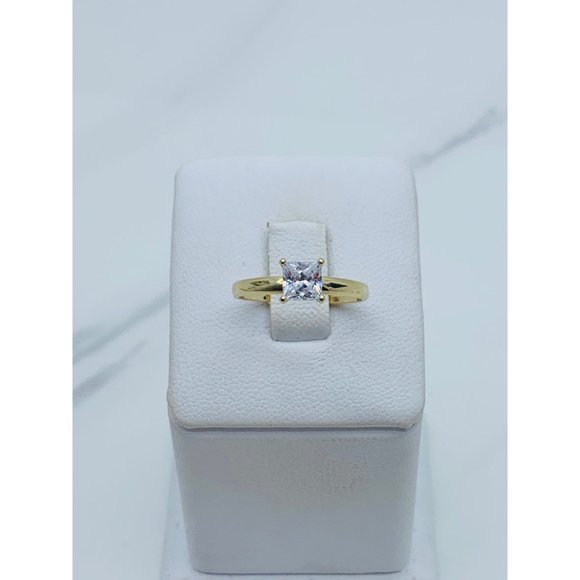 14k solid gold ring sz 6.5 Solitaire Princess cut engagement Anillo compromiso - Picture 1 of 6